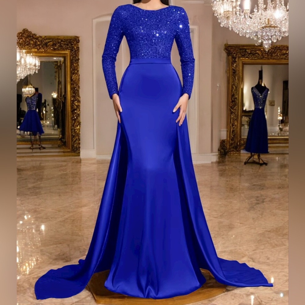 Royal Blue Long Sleeve Evening Dress